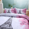 3pcs Romantic Paris Comforter Set (1*Comforter + 2* Pillowcase) France Eiffel Tower Bedding Set, Soft Comfortable Cherry Blossom Landscape Quilt For All Seasons