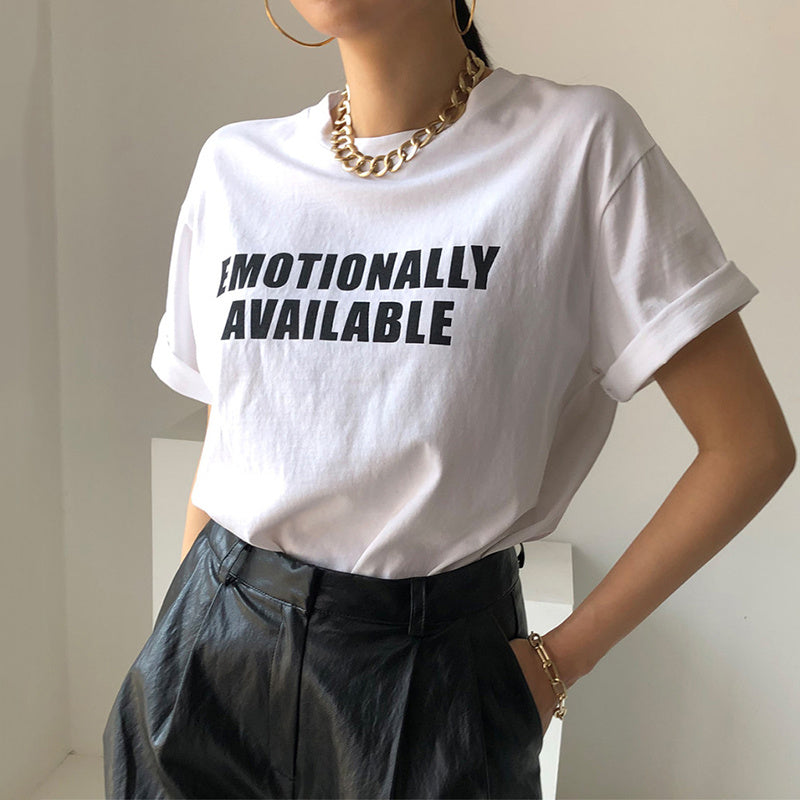 Simple Casual Round Neck Letter Printing Design Short Sleeves