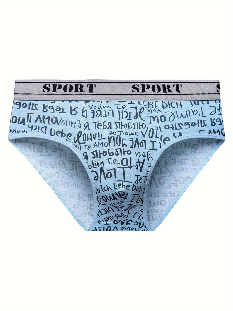 6pcs Men's Alphabets Cotton Briefs Underwear, Comfortable Medium Stretch Underwear Panties