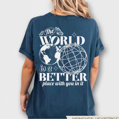 Letter 2D Printed Starry Sky Earth Cotton T-shirt Loose Short Sleeve Top