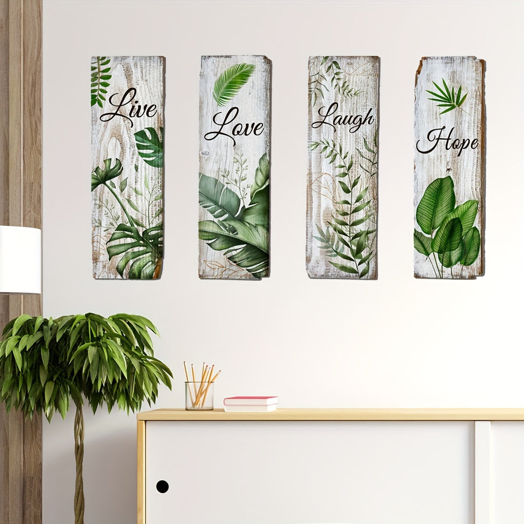 4pcs, Green Plant, English Decorative Painting Wall Sticker, Background, Home Decoration, Wall Sticker, Self-adhesive, Wholesale, 5.9in*17.7in