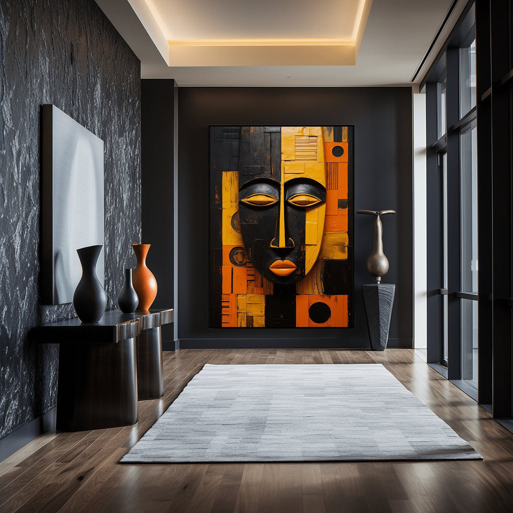 African Tribal Masks Canvas Wall Art - Home Decor Enthusiasts, Art Lovers, and Cultural Interests - Mixed Color, Canvas, Use Without Electricity - Suitable for Home Decor, Wall Art, African Culture