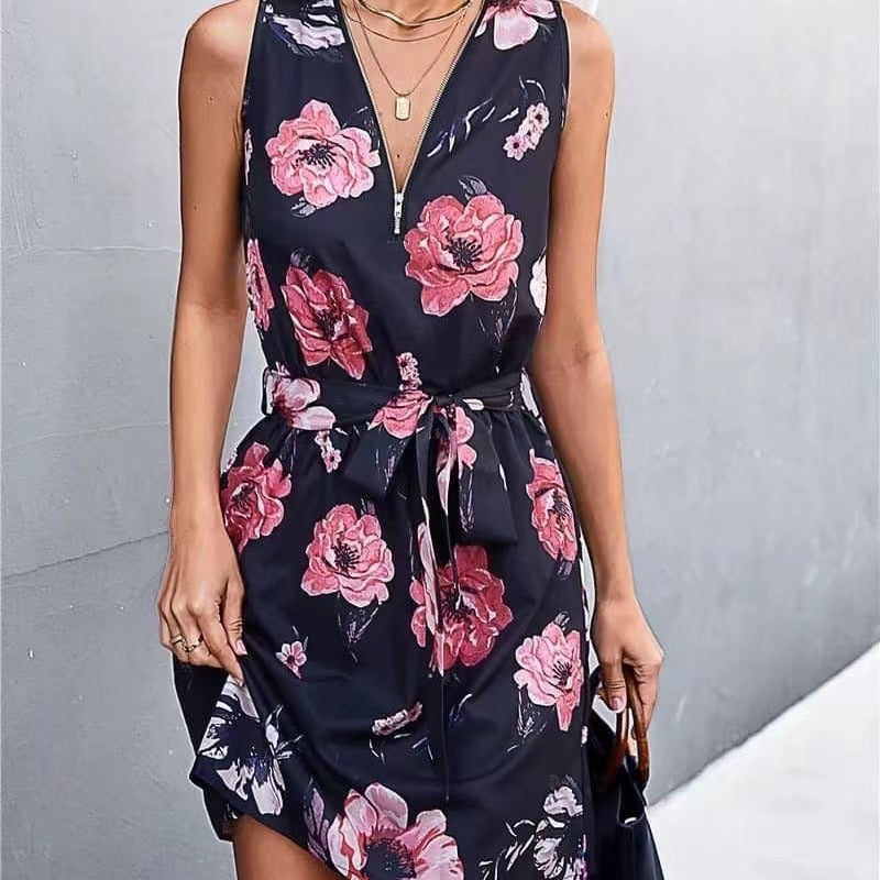 V-neck Zip-neck Dress Women's Spring And Summer