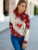 Valentine's Day Style Love Heart Print Hooded Drawstring Sweatshirt With Front Pocket, Long Hoodie Long Sleeve Pullover, Women's Tops