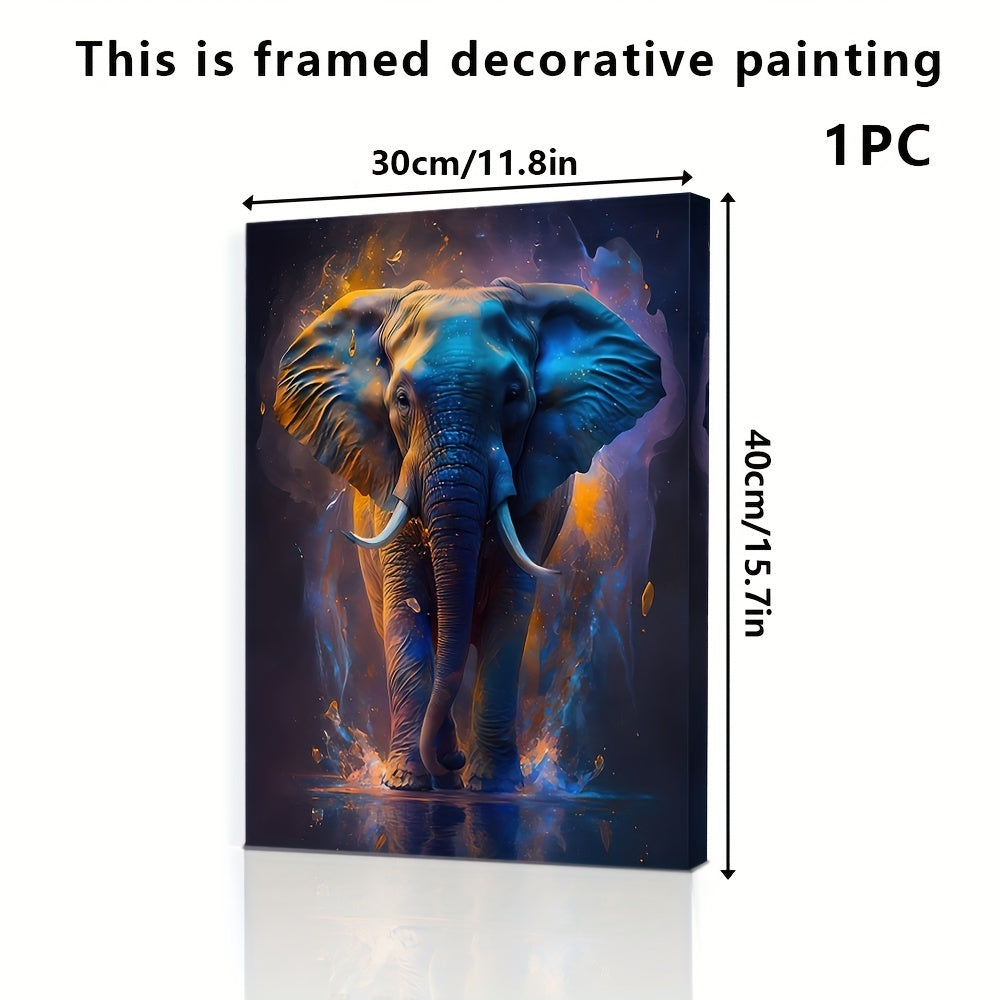 1pc, Framed, Colourful Animal Canvas Wall Art, Modern Colour Elephant Poster Print, Home Wall Art Decorative Paintings For Living Room Bedroom Hallway Decoration, 11.8*15.7 Inches, Direct Hanging