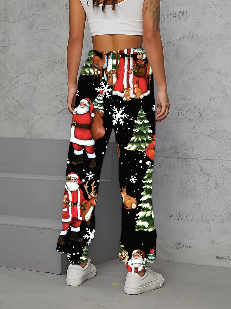 Cozy Christmas Print Loose Fit Joggers - Women's Casual Elastic Waist Pants for Relaxed Comfort - Soft, Breathable, and Festive Holiday Wear