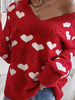 Heart Pattern Knitted Sweater, Casual Long Sleeve Drop Shoulder Pullover Sweater For Fall & Winter, Women's Clothing