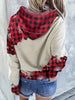 Plaid Car & Tree Print Drawstring Hoodie, Casual Long Sleeve Drop Shoulder Hoodie, Women's Clothing