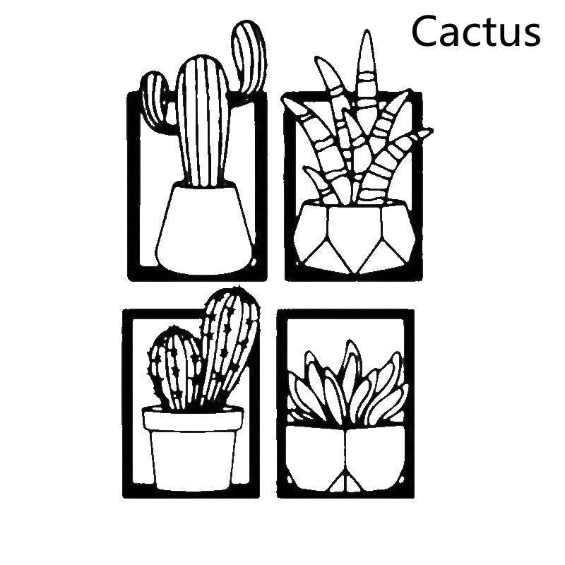Cactus Metal Art Silhouette Decorative Painting Home