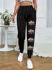 Christmas Print Drawstring Sweatpants, Casual Slant Pocket Fitted Bottom Pants For Fall & Winter, Women's Clothing