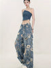 Vintage-Inspired High-Waist Wide-Leg Jeans for Women - Classic Retro Print, Cotton Blend, Machine Washable, High-end Fashion Brand
