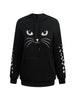 Plus Size Cat Face Print Drawstring Waffle Hoodie, Casual Long Sleeve Sweatshirt For Fall & Winter, Women's Plus Size Clothing