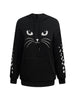 Plus Size Cat Face Print Drawstring Waffle Hoodie, Casual Long Sleeve Sweatshirt For Fall & Winter, Women's Plus Size Clothing