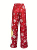 Cute Christmas Print Elastic Waist Pants, Casual Pants With Pocket For Fall & Winter, Women's Clothing