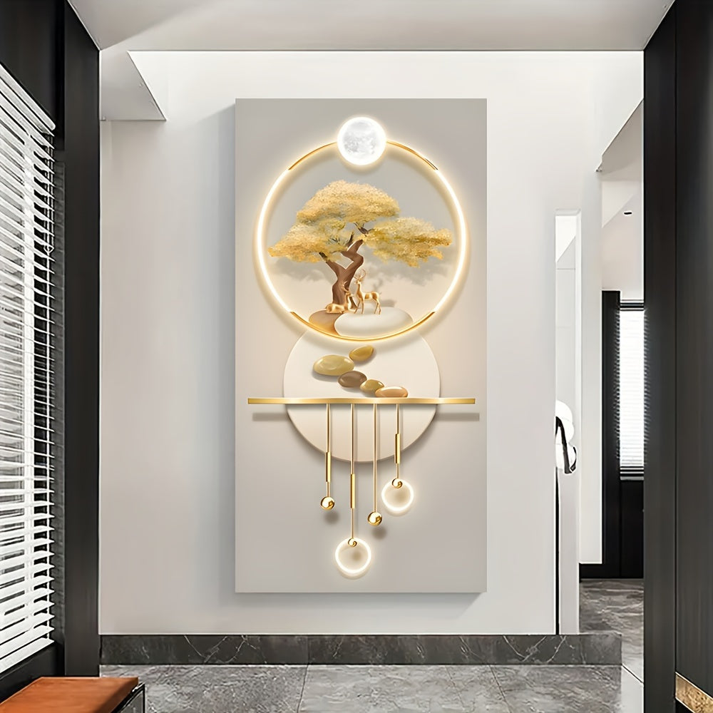 Modern Abstract Fortune Tree & Elk Canvas Art, 23.62x47.24in - Frameless Wall Decor for Living Room, Bedroom, Hallway - Elegant Khaki Tone, for Return School