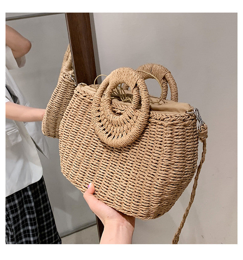 Fashion Woven Messenger Bag Texture Portable Basket Bag