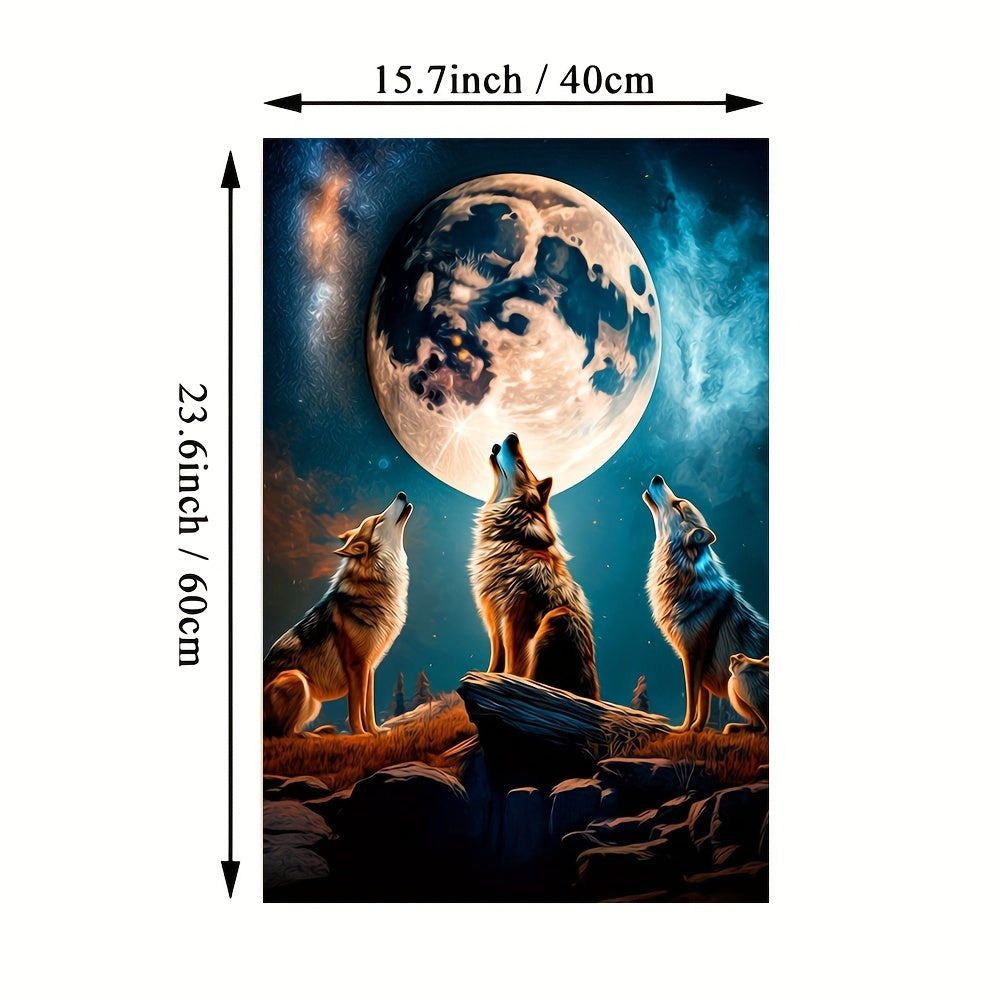 3-Piece Wolf Under The Stars Canvas Prints - Vibrant Modern Art for Bedroom & Living Room - Striking Unframed Wall Decor, Ideal Winter Season Accent