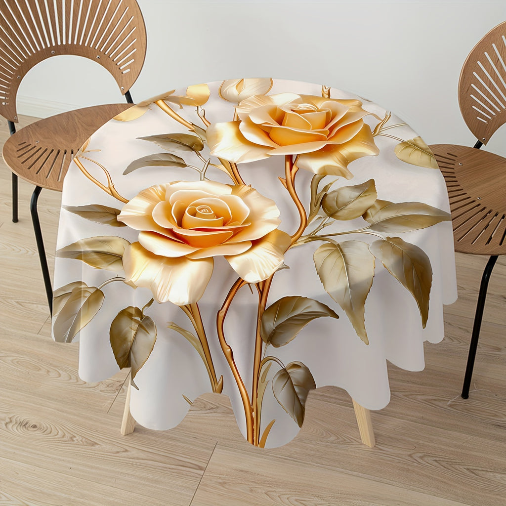 Versatile Round Tablecloth with Vibrant Floral Design - Stain & Waterproof, Perfect for Parties, Home Kitchens, and Outdoor Spaces