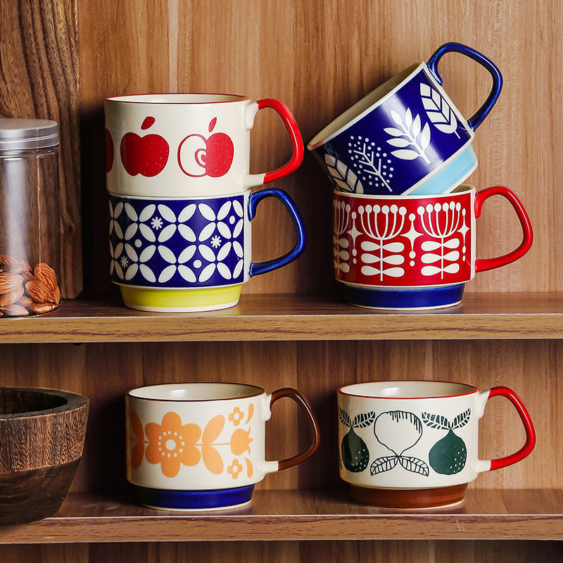 Ins Ceramic Ear Printed Coffee Cups Can Be Stacked