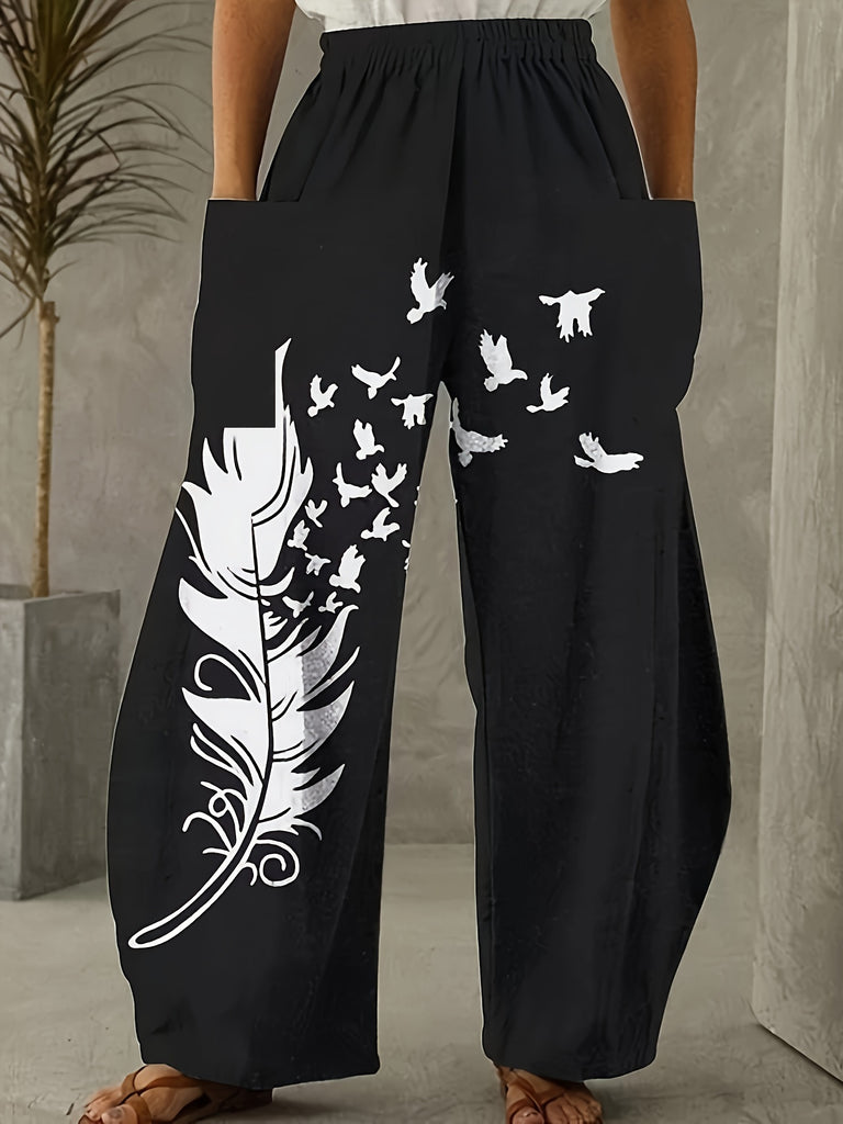 Christmas Snowflake Print Wide Leg Pants - Comfortable, Casual, Everyday Wear for Women, Festive Holiday Clothing, Relaxed Fit, Stylish Bottoms