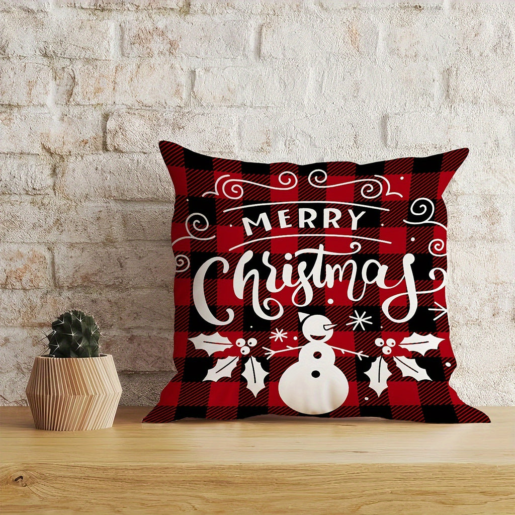 4pcs, Ultra soft pillowcase, Reindeer Christmas tree pattern pillowcase, Christmas style, Single side printing, 17.7 inches * 17.7 inches, 15.7 inches * 15.7 inches, Suitable for sofa, living room, bedroom home decoration, No pillow core