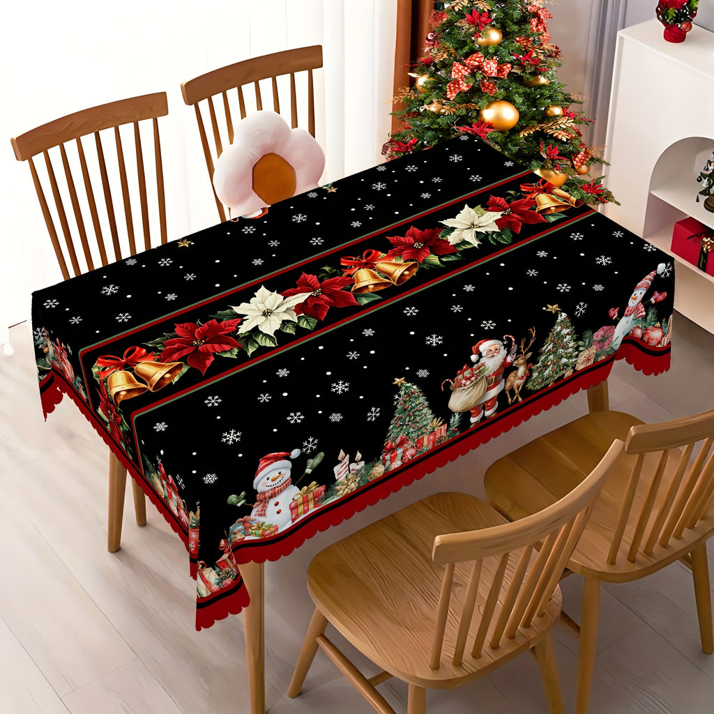 Christmas Cheer Tablecloth - Santa, Reindeer & Snowman Design | Waterproof & Wrinkle-Free Polyester | Perfect for Indoor/Outdoor Dining & Holiday Decor, Christmas Decor