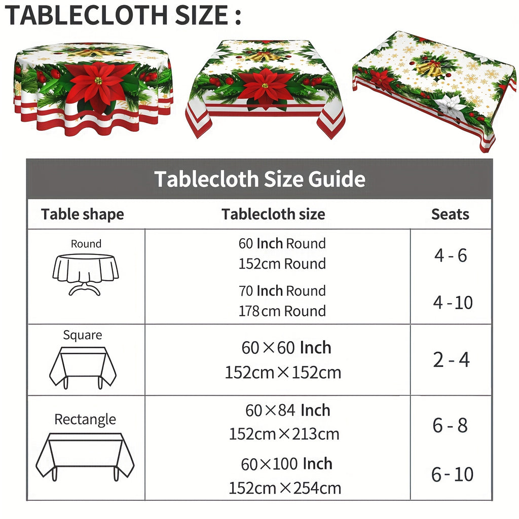 Merry Christmas Tablecloth - Festive Snowflake Design, Round Polyester Dining Cover for Holiday & Farmhouse Parties