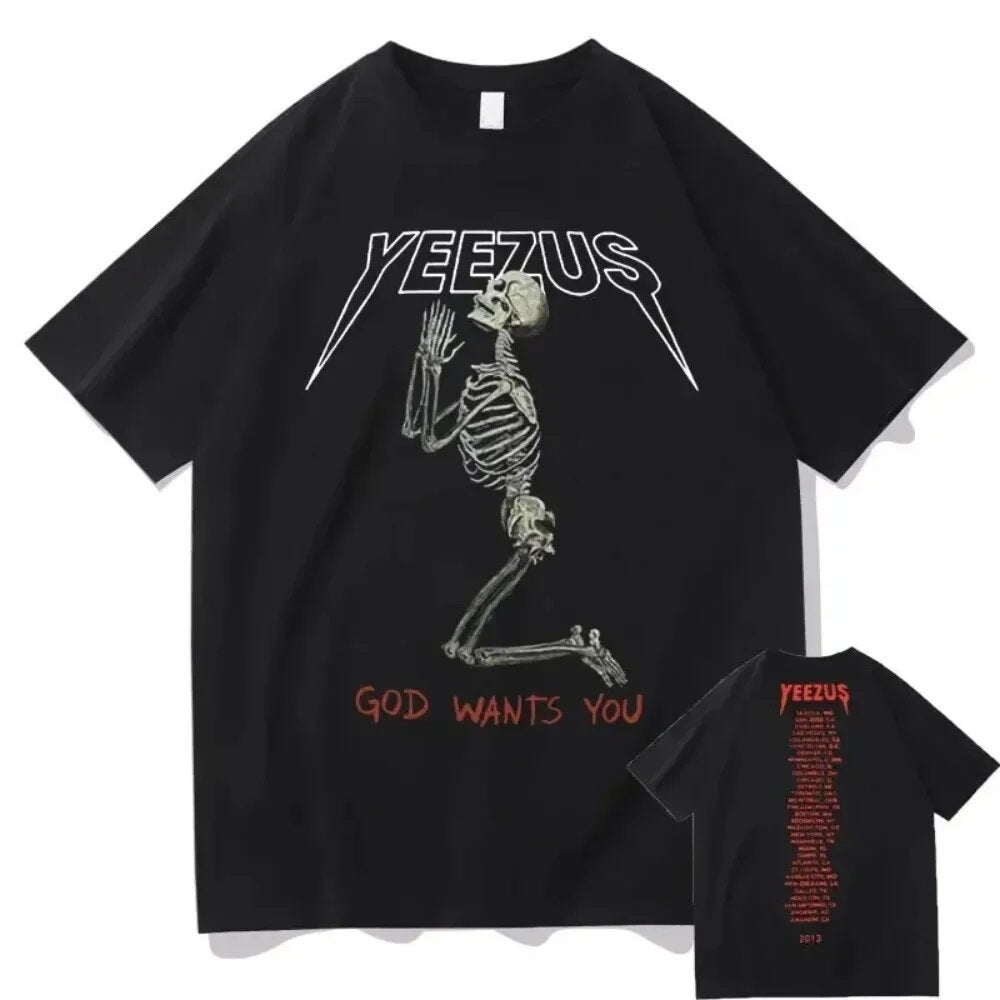High Street Skull Money Printing Oversized Pattern  Gothic Cotton T-shirt Harajuku Couple Y2g Shirt Short Sleeve