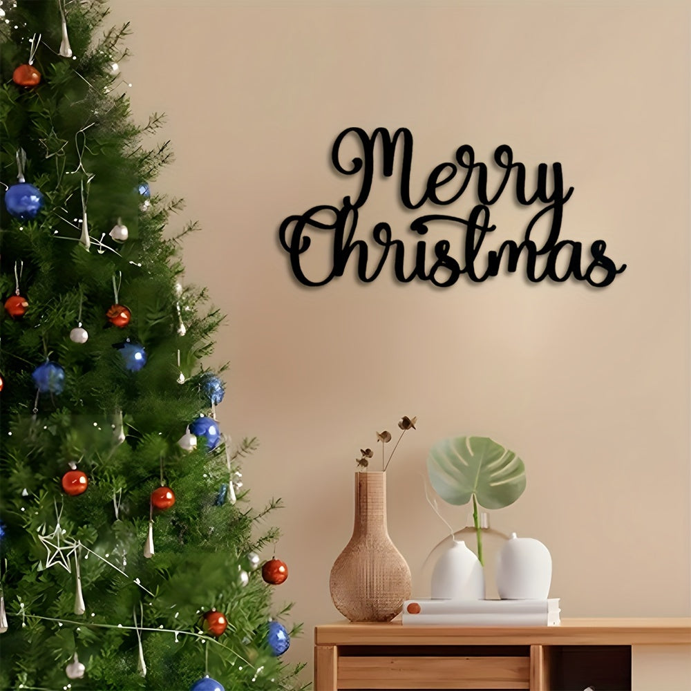 Merry Christmas Metal Wall Sign - Artistic Iron Cutout Home Decor for Holiday Season