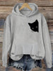 Cat Print Hoodie, Drawstring Casual Hooded Sweatshirt For Fall & Spring, Women's Clothing