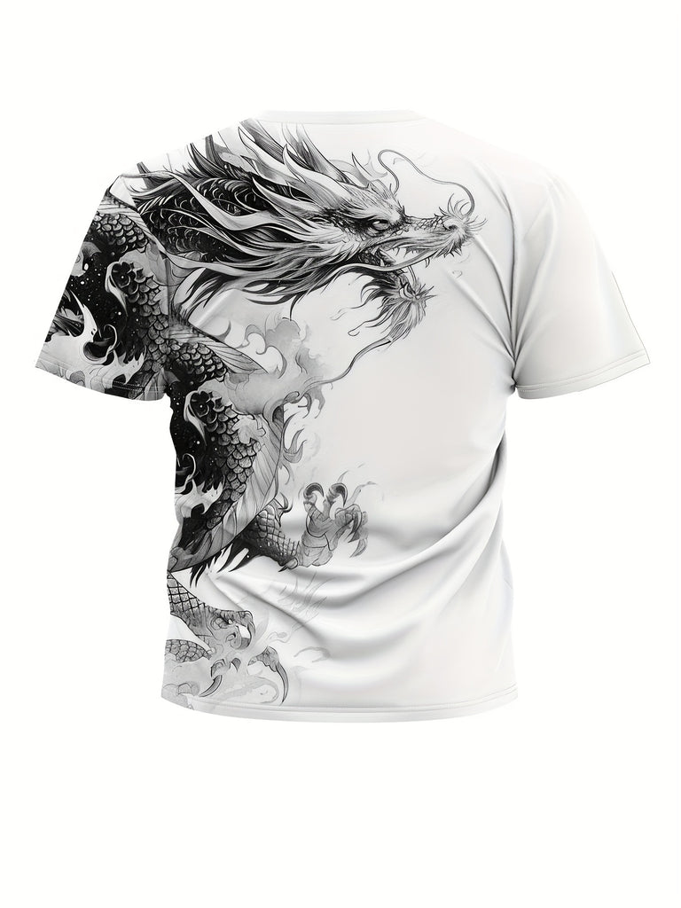 Men's Bold Dragon Graphic Tee - Short Sleeve, Crew Neck, Polyester Blend - Perfect for Summer Outings & Casual Wear