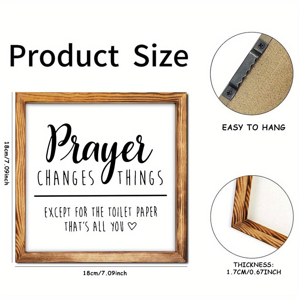 1pc Wooden Framed Words Wall Art Sign, Prayer Changes Things wooden hanging sign, Inspirational Decor with Unique Design, Farmhouse Style Home Room Decoration for Living Room, Bedroom, Office, Unique Gift, Halloween thanksgiving Christmas gifts