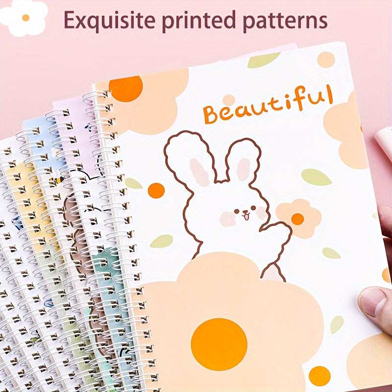 4-Pack A5 Spiral Notebooks with Minimalist Bear and Rabbit Designs, 120 Pages Each, Durable Coil Bound Journals with Lay-Flat 360° Design, Cute Illustrated Writing Notebooks for Students and Journaling