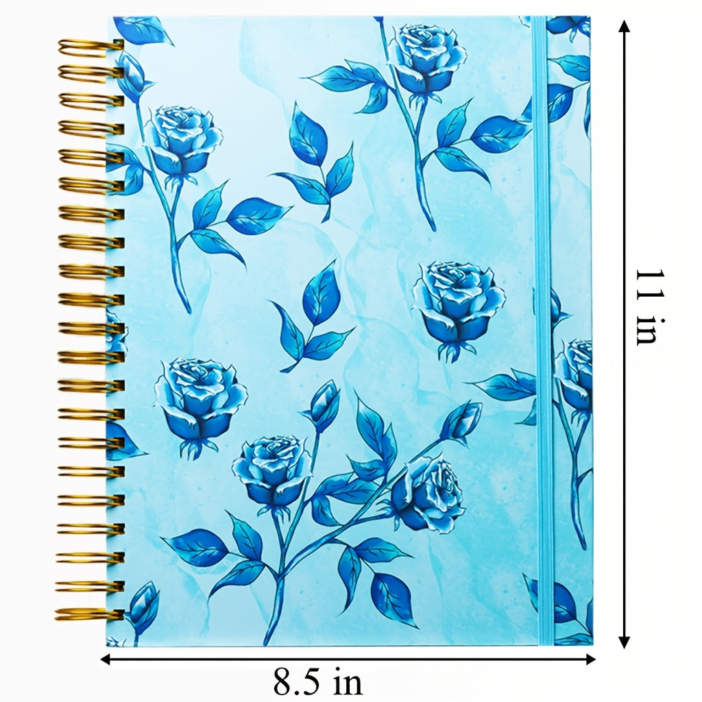 2pcs Floral Hardcover Spiral Notebooks 8.5x11" - College Ruled, 300 Pages with 3 Pockets & Ballpoint Pens - Durable, Waterproof Journal for Women - Ideal for School, Writing & Gifts