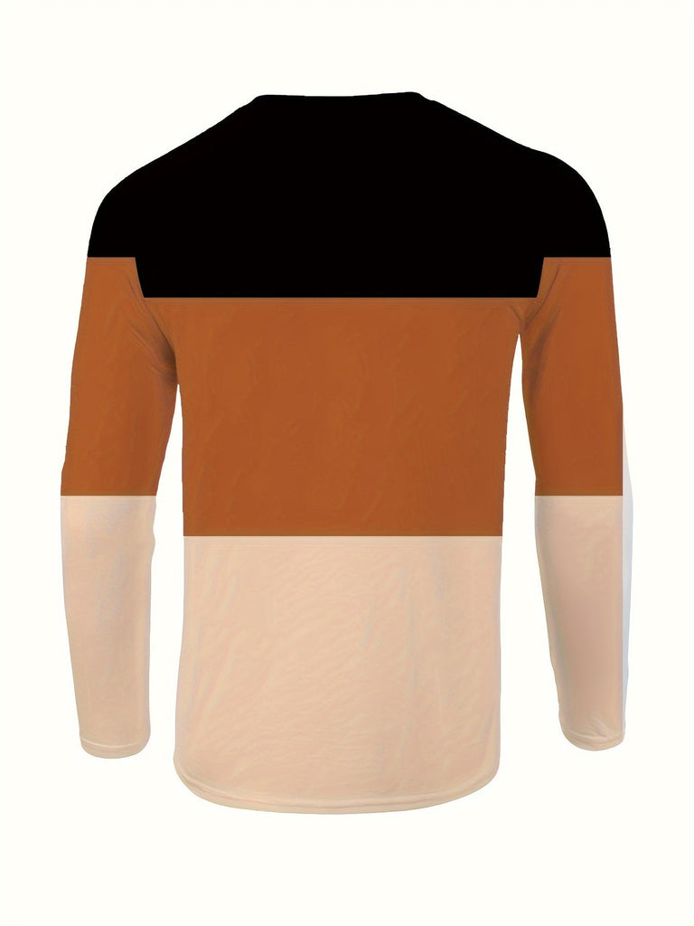 Men's Plus Size Casual Sportswear Set - Color Block & Cartoon Print, Long Sleeve Crew Neck Sweatshirt with Pockets & Joggers - For Men - Suitable for Casual Wear & Sports - Perfect Gift Idea for Him