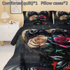 Colorful Rose Comforter Set, Floral Theme Bedding Set, Soft Polyester, 3pcs (1 Comforter and 2 Pillowcases)