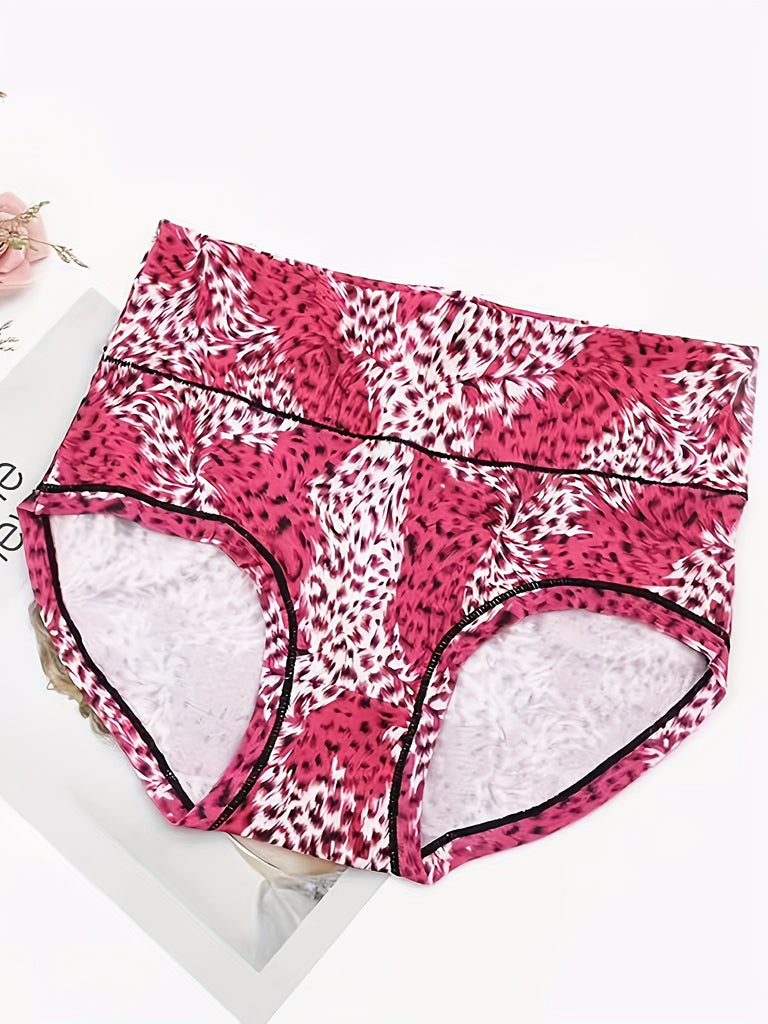 4pcs Breathable Leopard Print High Waist Panties, Comfy Women's Lingerie & Underwear Intimates