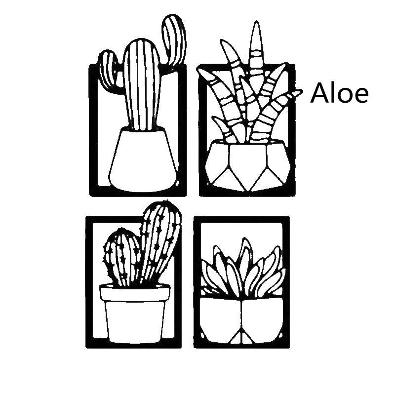 Cactus Metal Art Silhouette Decorative Painting Home