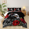 Cartoon Cat Comforter Set Rose Bedding Red And Black Comforter 3 Piece Set (1 Bed Comforter + 2 Pillowcases), Comforter For All Seasons, Soft, Comfortable And Breathable Printed Bedding For Home Dormitory Decoration