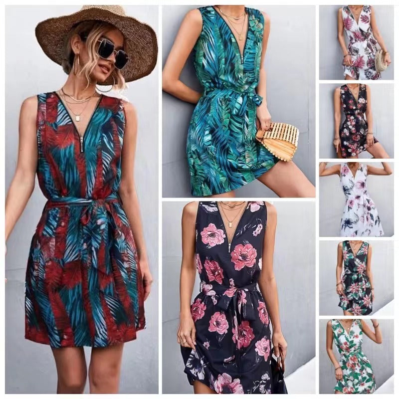 V-neck Zip-neck Dress Women's Spring And Summer