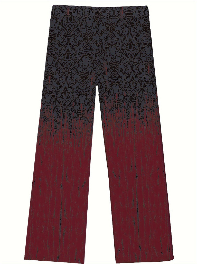 Men's Contrast Color And Geometric Graphic Pattern Casual Pants With Drawstring And Pockets, Chic And Trendy Comfy Trousers For Leisurewear And Vacation Resorts