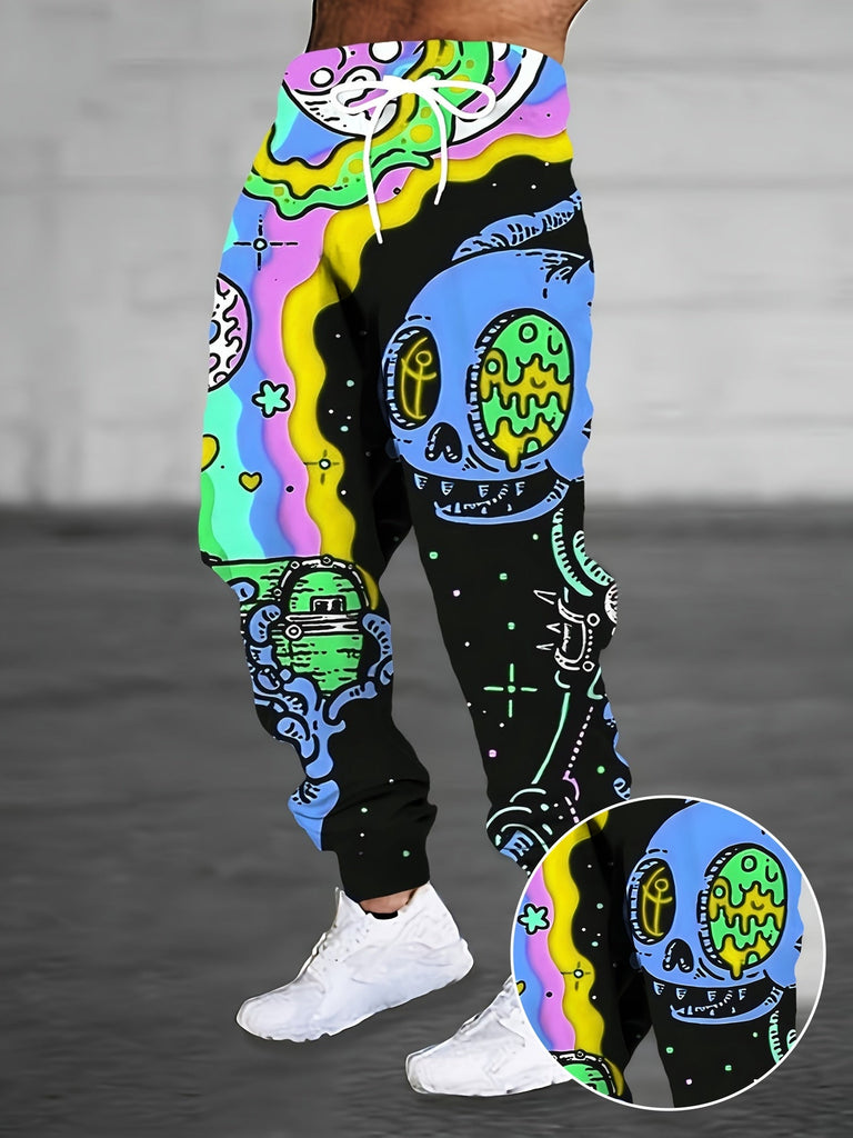 Men's Casual Joggers - Fashion Sweatpants With Psychedelic Skull Print And Elastic Waistband, Comfort Fit Pants With Pockets For Sports & Lounging - For Men - Suitable for Casual Wear, Sports & Lounging - Great Gift for Teenagers & Young Adults