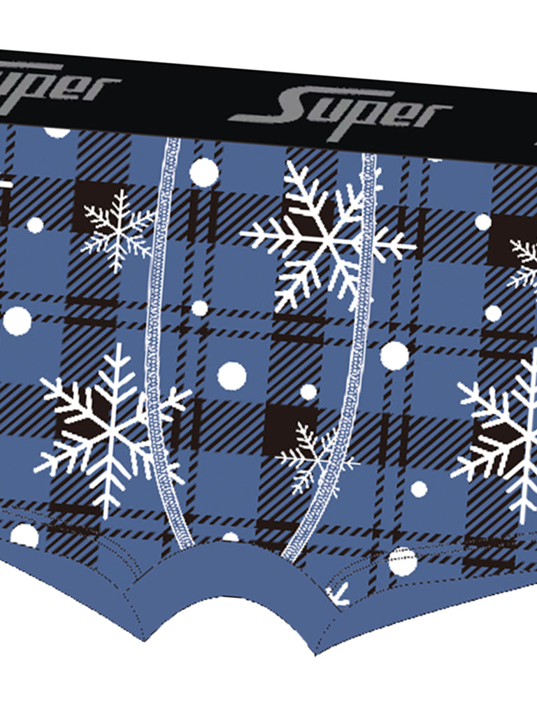 Stylish Multi-color High Quality Series - 4 Pcs Men's Snowflake Plaid Print Stretchy Boxer Briefs - Comfy & Quick- Drying & Breathable Underwear Set