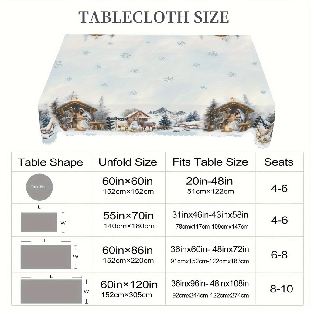 Scene Tablecloth | Cartoon Pattern | Multipurpose Fit Polyester Table Cover | Embossed Edge | Printed, Stain & Waterproof | Crease-Free | Ideal for Holiday Home & Outdoor Dining Decor | Machine-Made Weave | Perfect Gift for Christmas Festivities