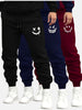 Stylish Smiling Face Print 3 Pieces Men's Casual Jogging Pants, Soft Autumn And Winter Plush Pants, Comfortable Outdoor Sleeveless Rope Pants