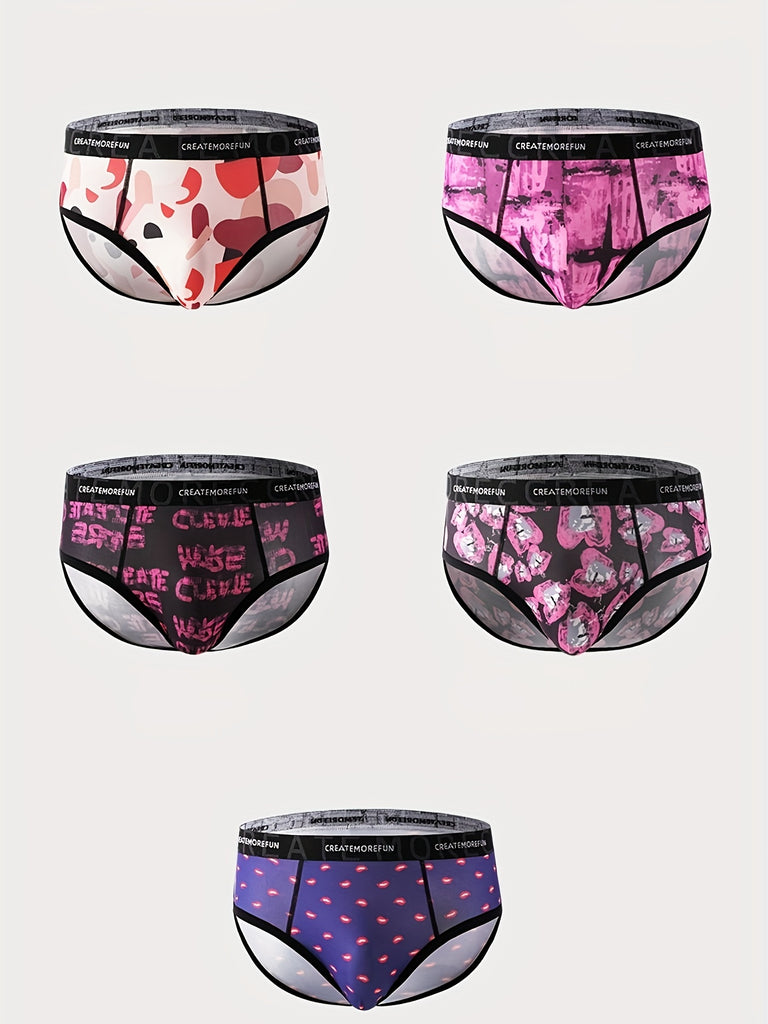 5 Pieces Of New Men's Briefs Four Seasons Thin Ice Silk Breathable Mid-waist Underpants.