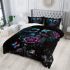 3pcs Skull Bedding Set, Goth Bedding Sets With Comforter, Skull Comforter Set, Rose Comforter Halloween Skull Bed Comforter, Blue Comforter Black Bedding Skull Quilt (1*Comforter + 2*Pillowcase, Without Core)