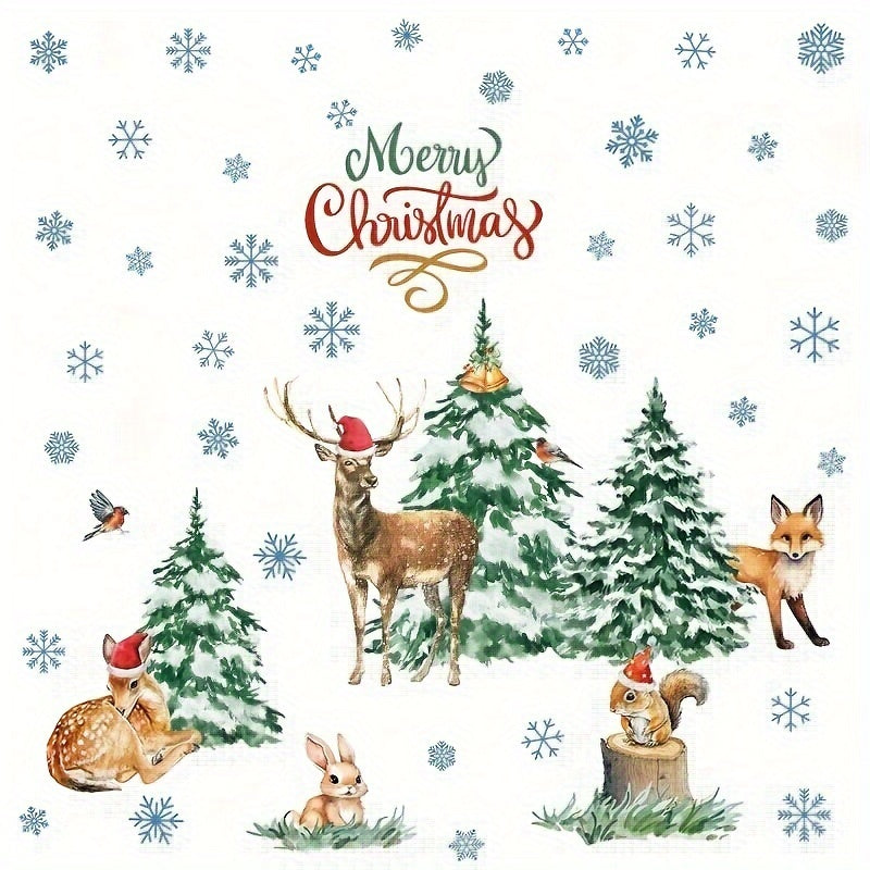 Classic Christmas Wall Stickers 50pcs Set - Watercolor Animals & Snowflakes, PVC Semi-Matte Finish, Self-Adhesive Decals for Glass & Multiple Surfaces, Single-Use Festive Wall Decor
