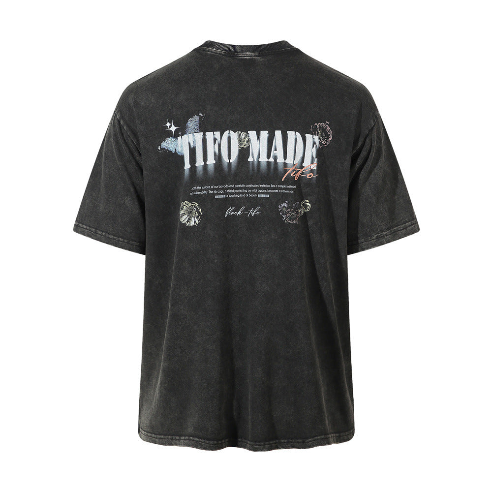 Dark Skull Skeleton Washed And Worn T-shirt Men
