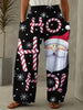 Christmas Print Wide Leg Pants, Casual Elastic Waist Pants With Pocket, Women's Clothing